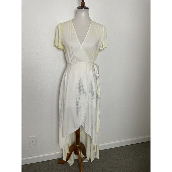 Aakaa Wrap Dress Midi Hi-lo Multicolor Tie Dye Print - Picture 1 of 10